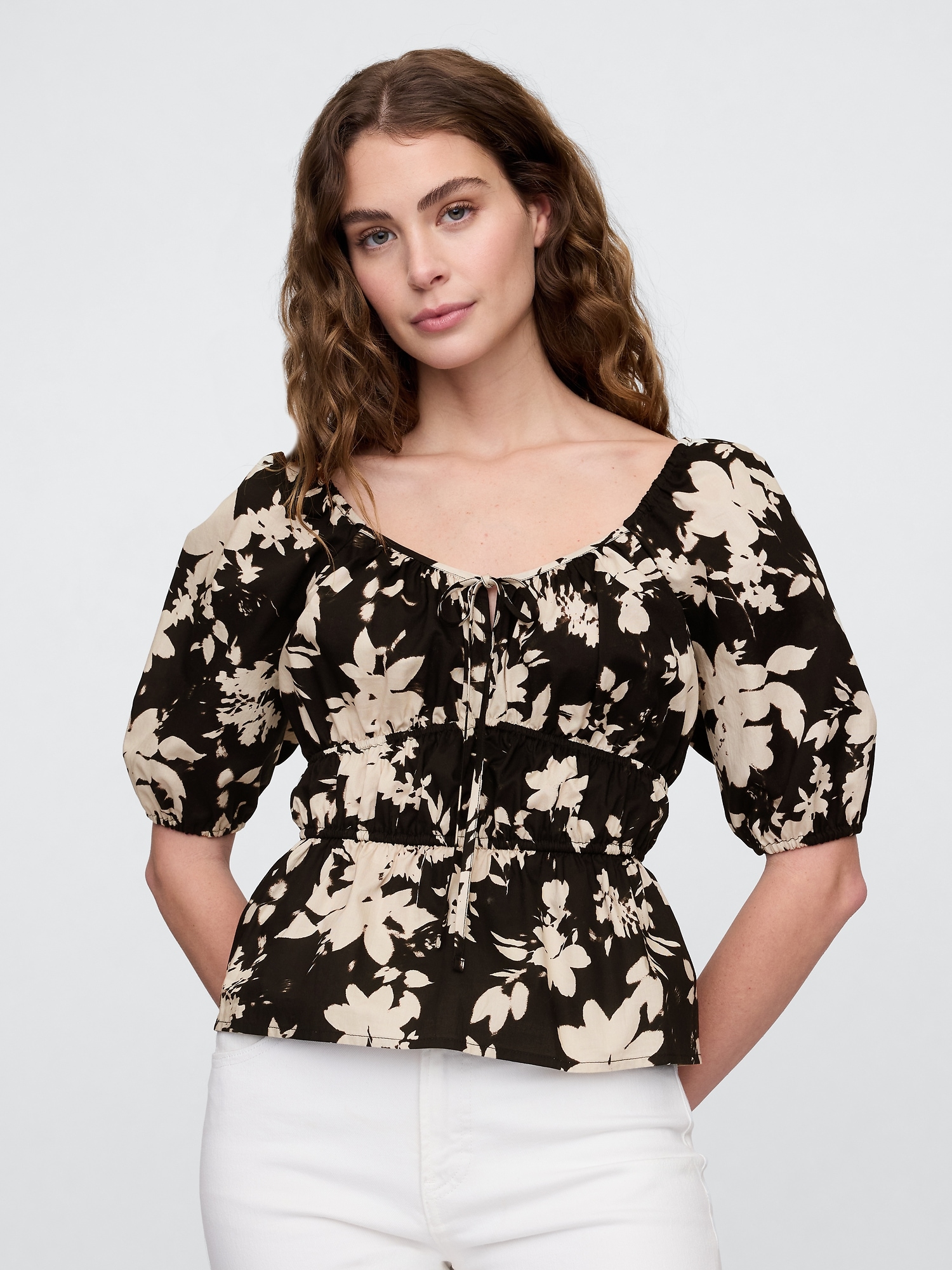 Puff Sleeve Cinched-Waist Top