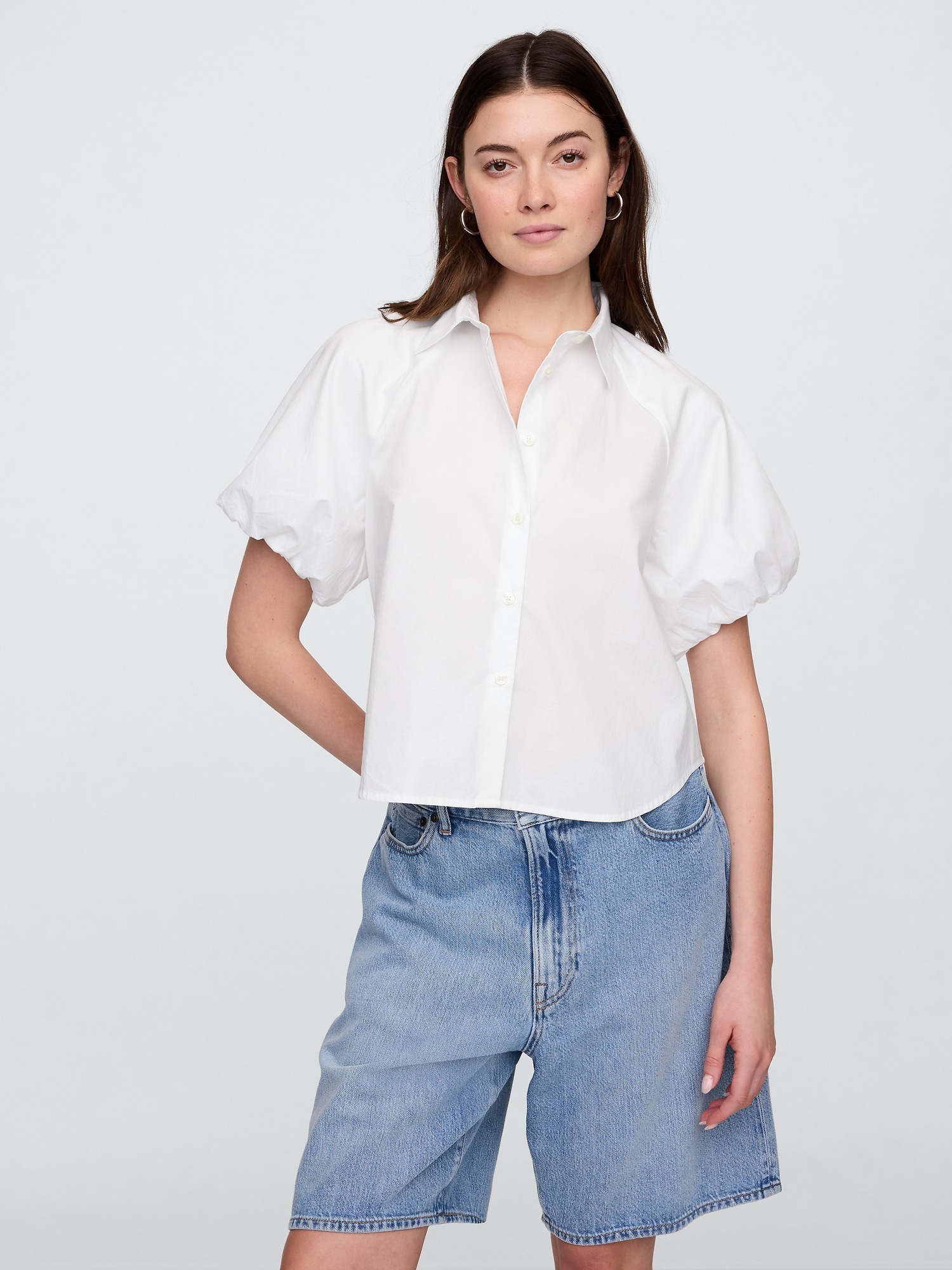 Poplin Bubble Sleeve Top