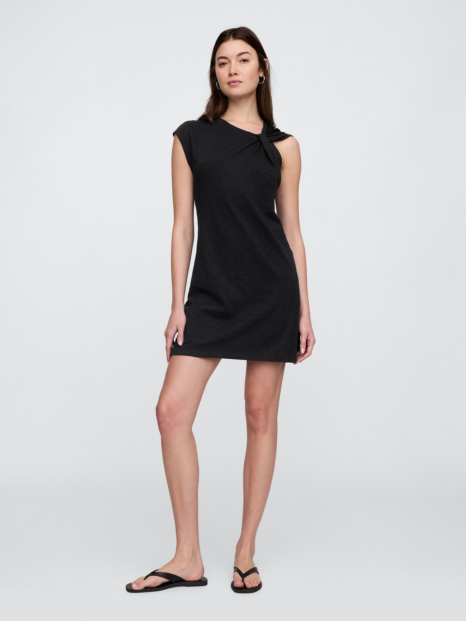 Slub Tie-Sleeve Mini Dress