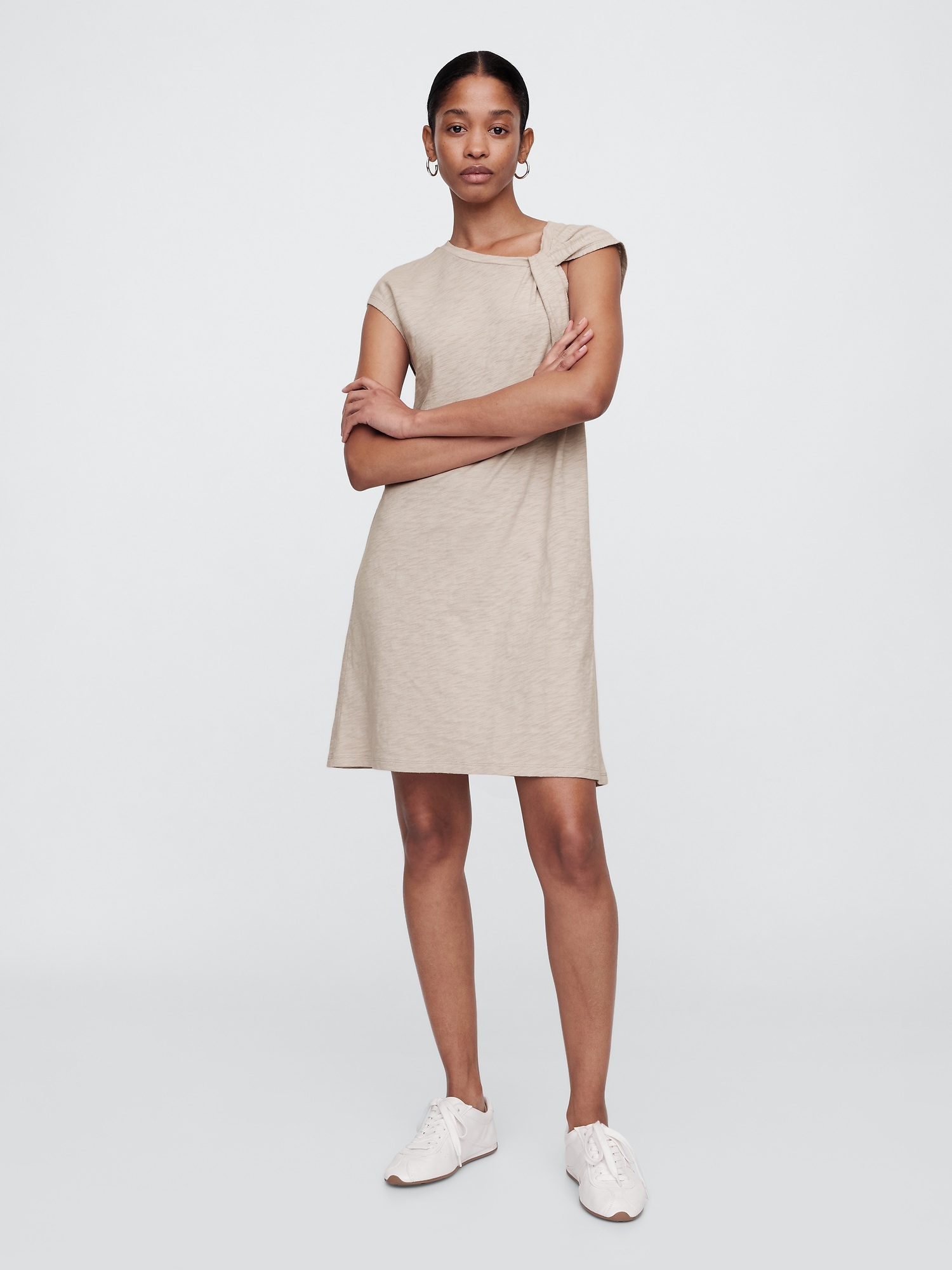 Slub Tie-Sleeve Mini Dress