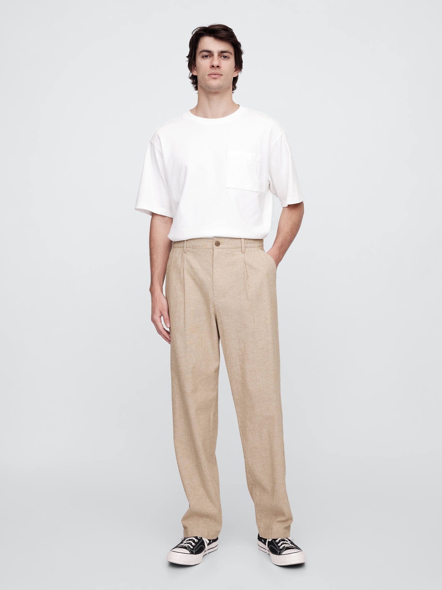 Relaxed Linen-Blend Pleated Trousers - Beige