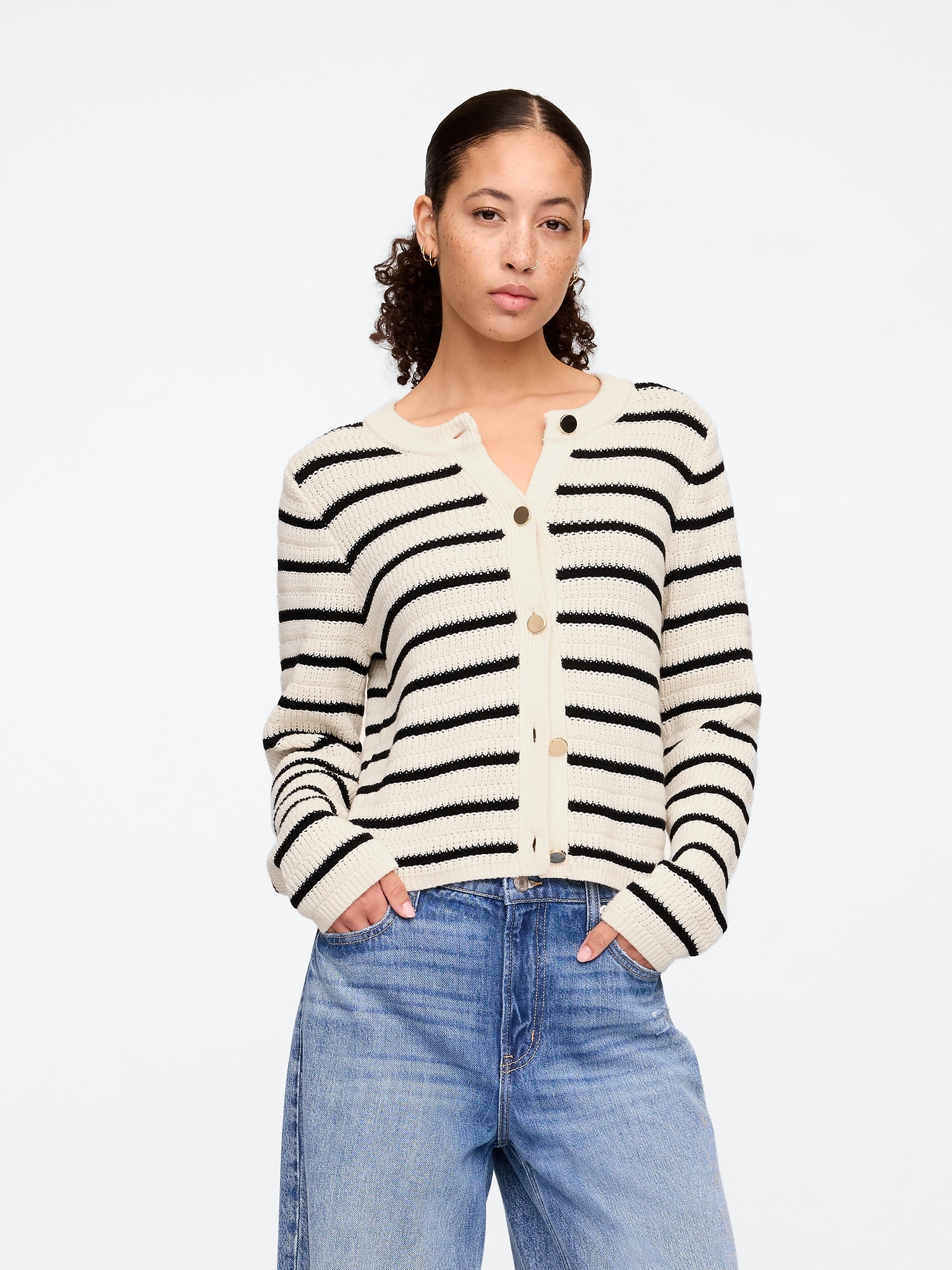 Stripe Mixed-Stitch Cardigan