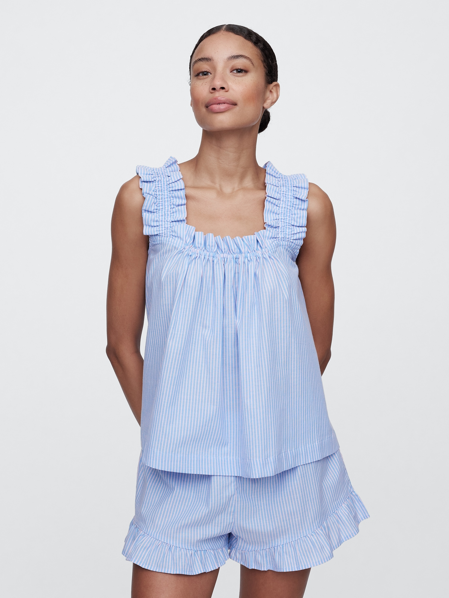 Relaxed Poplin Ruffle PJ Top