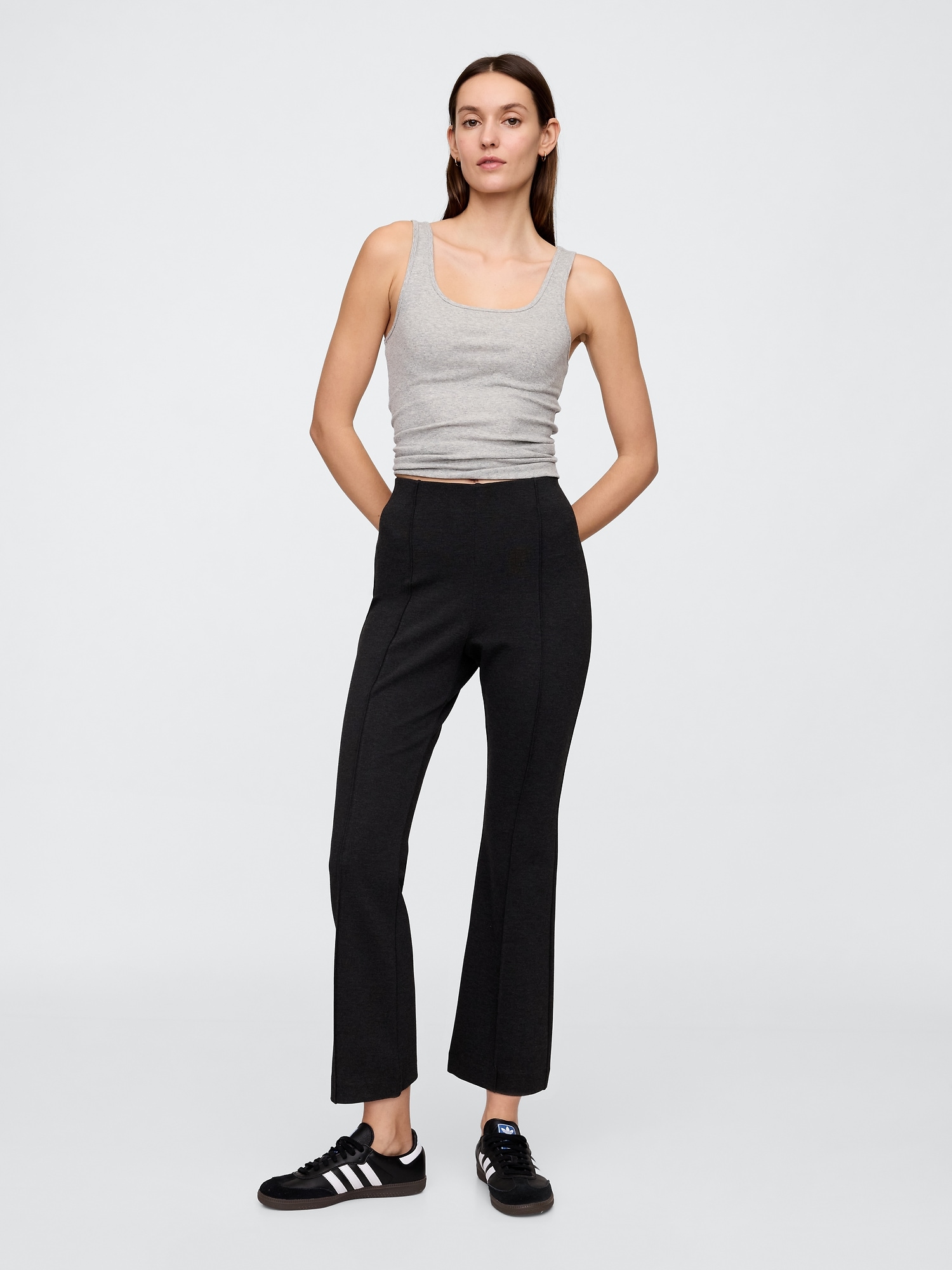 High Rise Ponte Flare Crop Pants