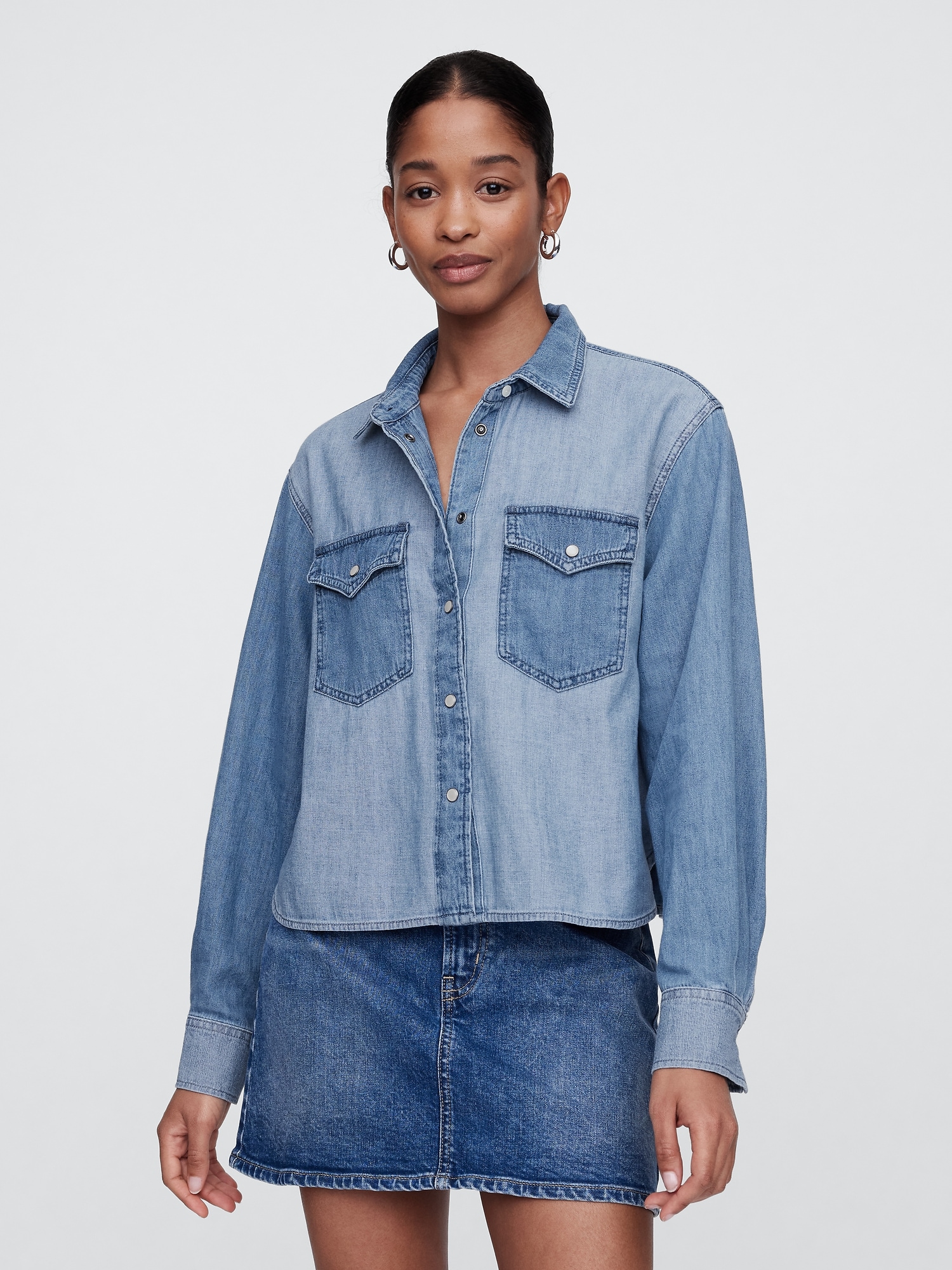 Cropped Denim Western Shirt