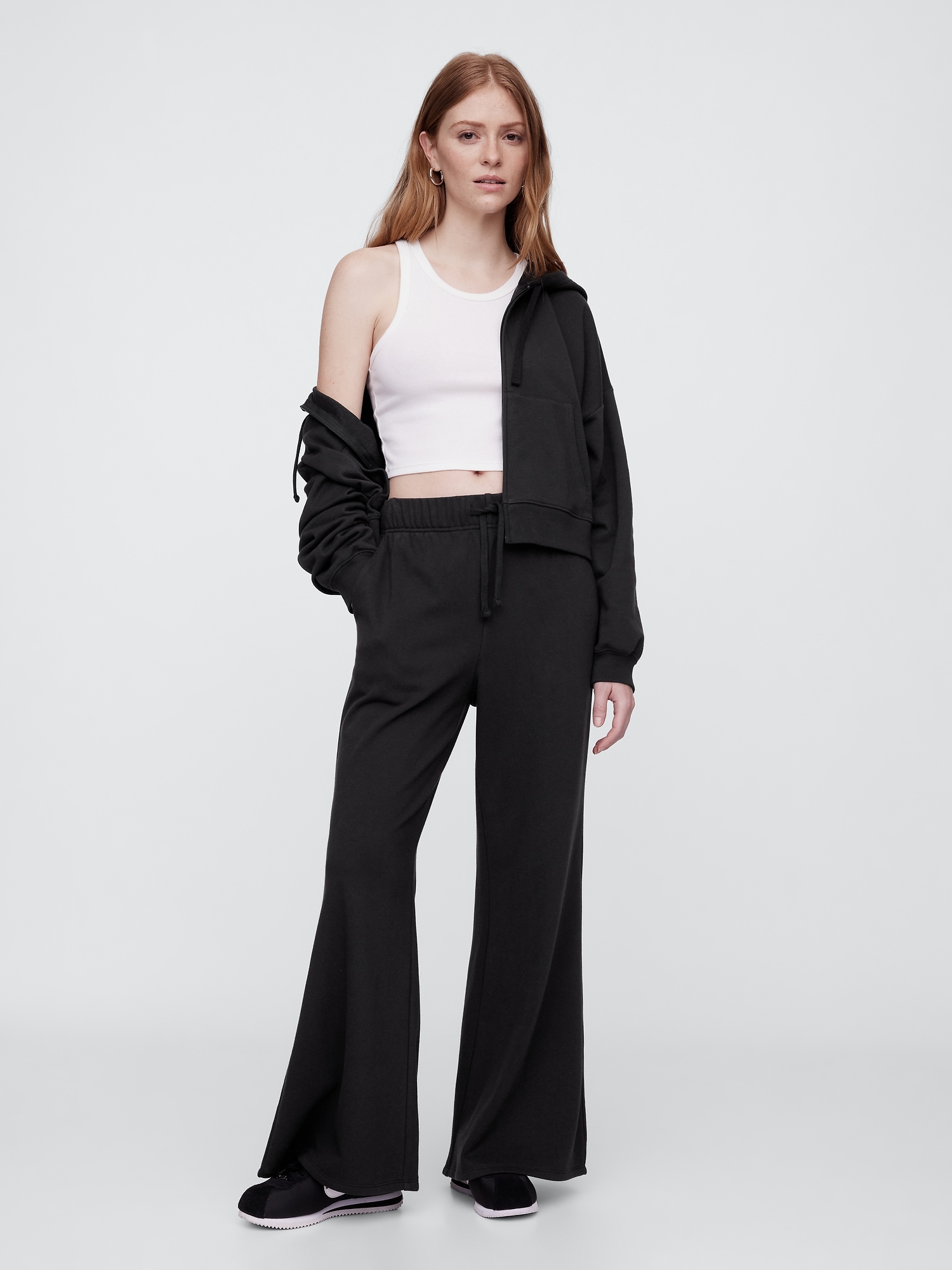 Pull-On Wide-Leg Flare Sweatpants